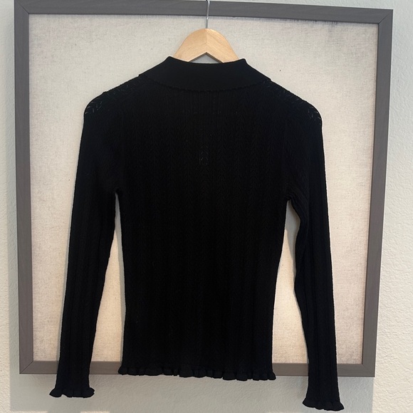 Madewell Black Ruffle Trim Pointelle Cardigan - Picture 5 of 8